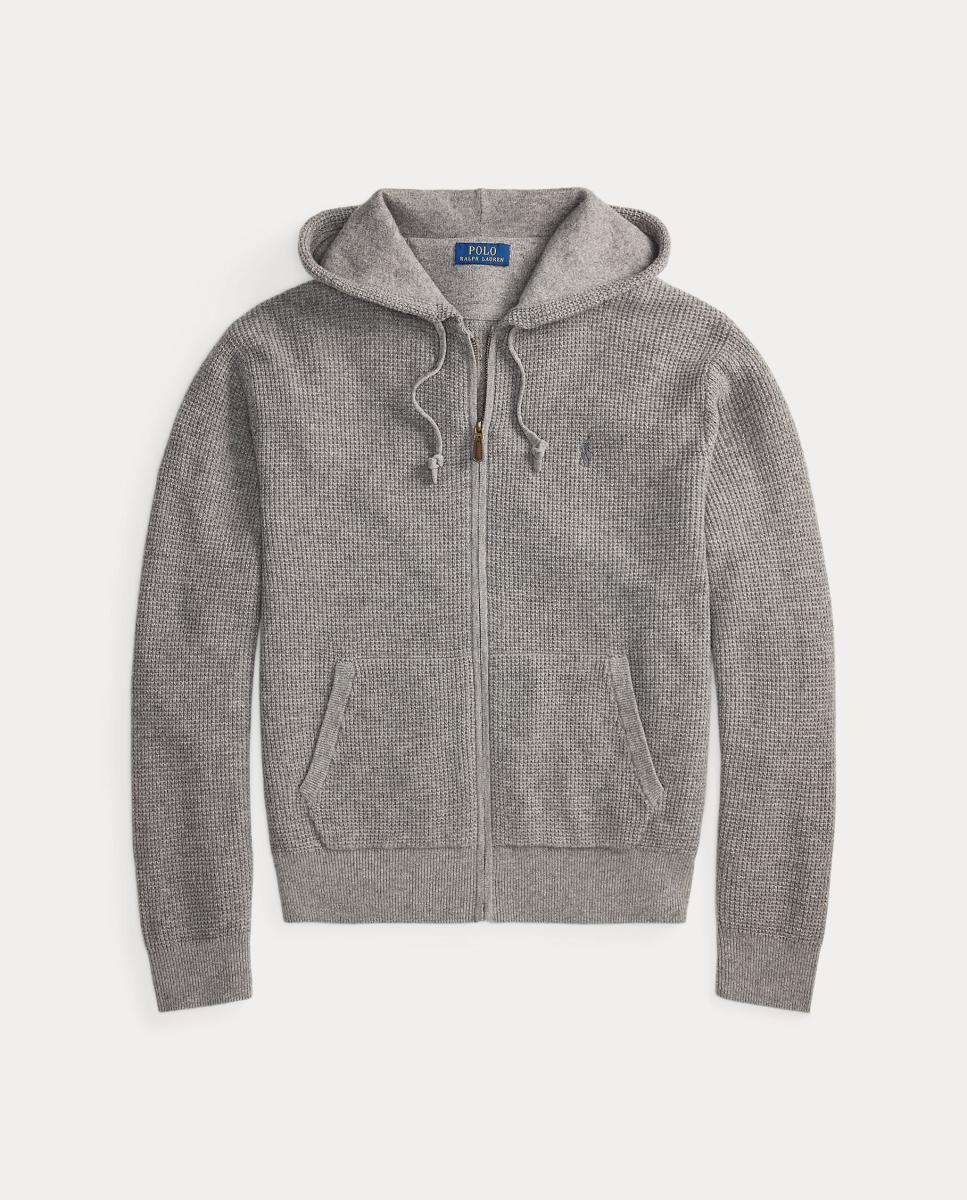 Cardigan de Lã e Algodão com Capuz Cinzento-5