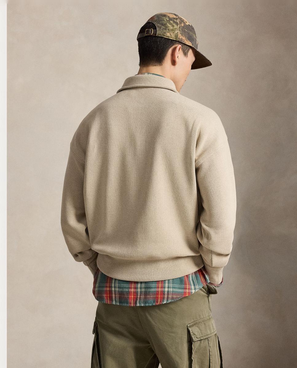 Camisola de Malha Canelada com Colarinho de Polo Cru-3