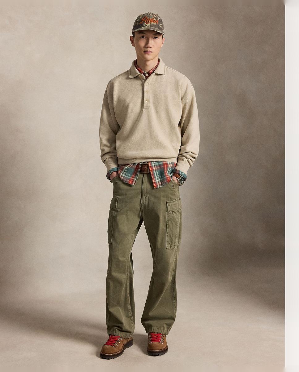 Camisola de Malha Canelada com Colarinho de Polo Cru-6