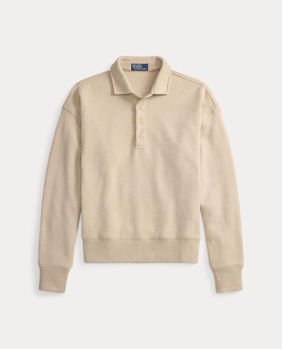 Camisola de Malha Canelada com Colarinho de Polo Cru-5