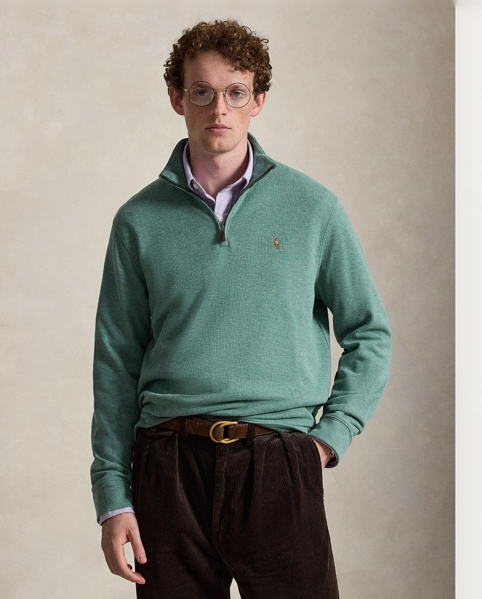 Camiseta de hombre Barclay Jaspeado con cremallera corta - Polo Ralph Lauren - Musgo Musgo-1