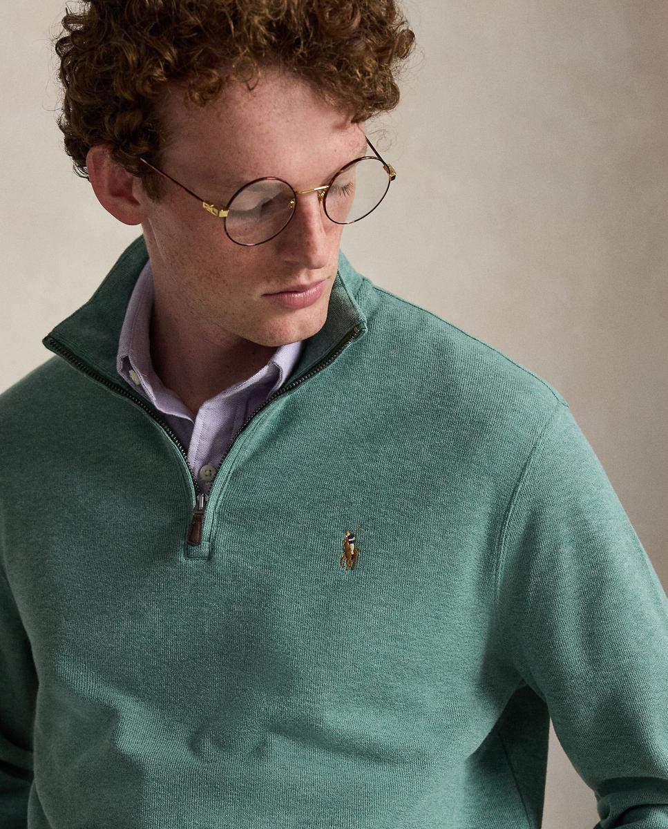 Camiseta de hombre Barclay Jaspeado con cremallera corta - Polo Ralph Lauren - Musgo Musgo-4