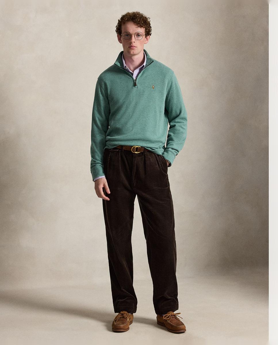 Camiseta de hombre Barclay Jaspeado con cremallera corta - Polo Ralph Lauren - Musgo Musgo-7