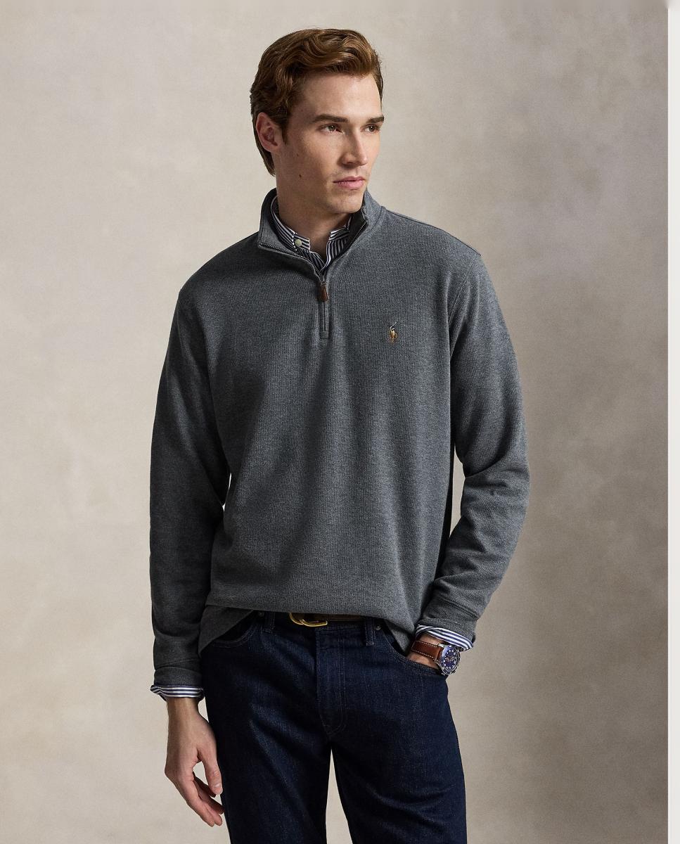 Camiseta de hombre Barclay Jaspeado con cremallera corta - Polo Ralph Lauren - Gris ceniza Gris ceniza-1