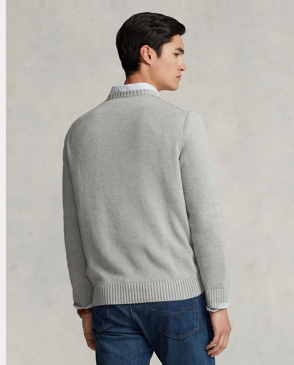 Camisola de malha de algodão com decote redondo Cinzento-claro-3