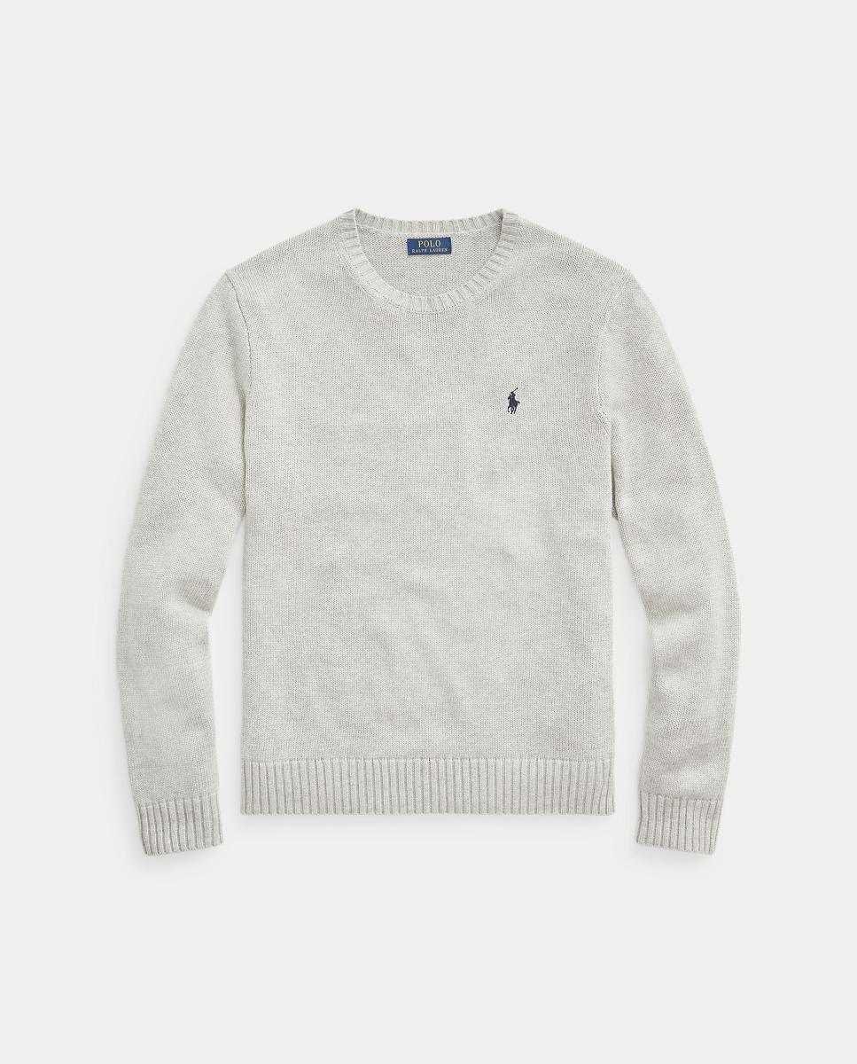 Camisola de malha de algodão com decote redondo Cinzento-claro-6