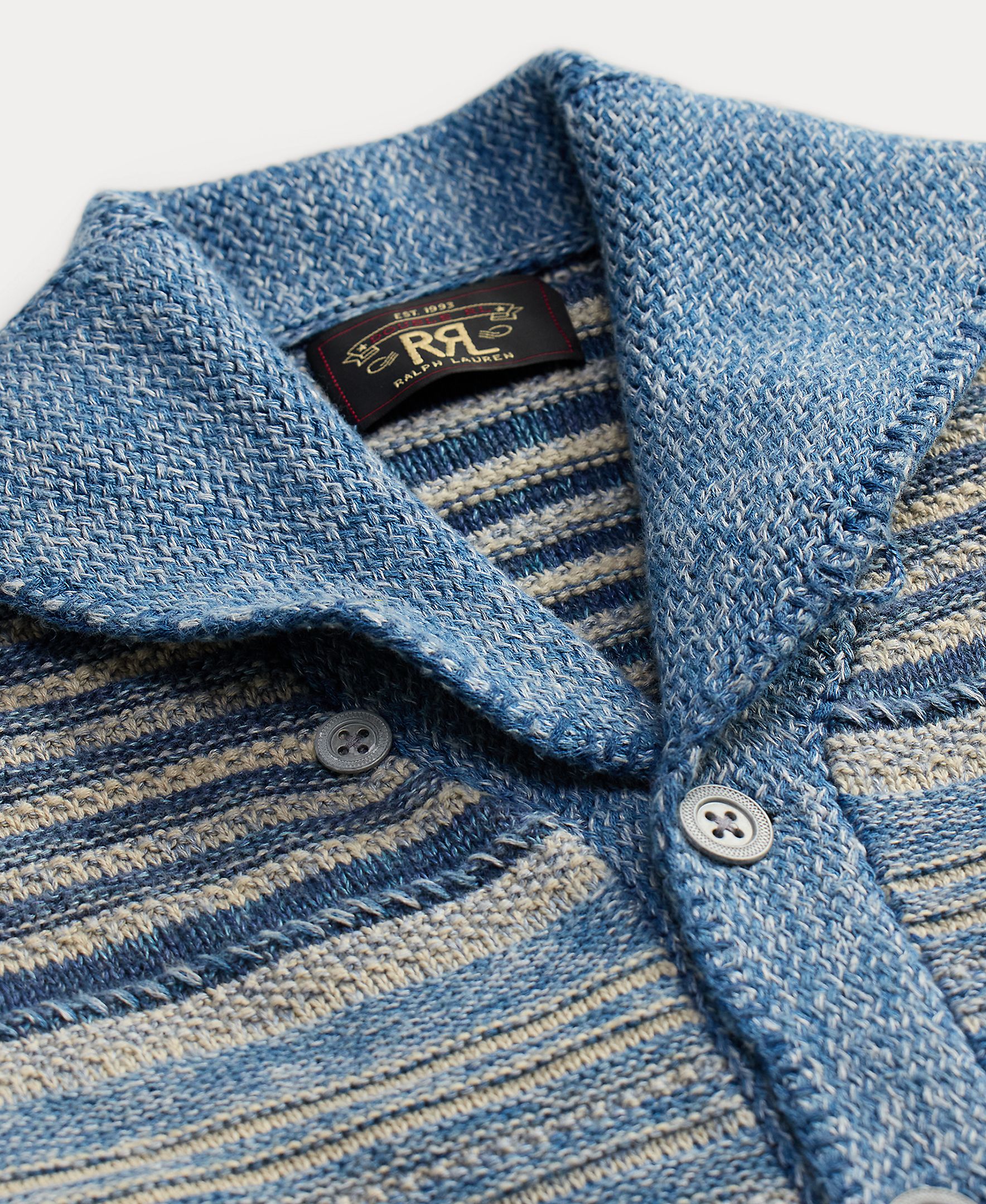 Cardigan com Gola Tipo Xaile e Bolsos Double RL Azul-claro-3