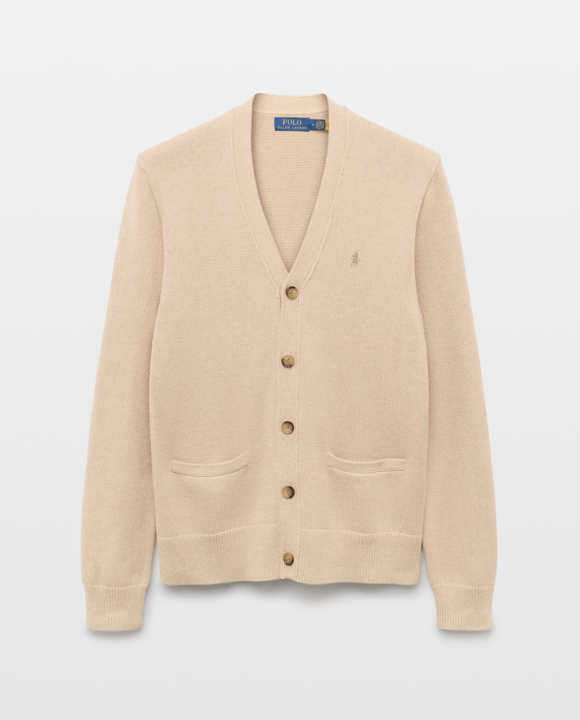 Cardigan de Algodão com Gola em Bico Bege-4