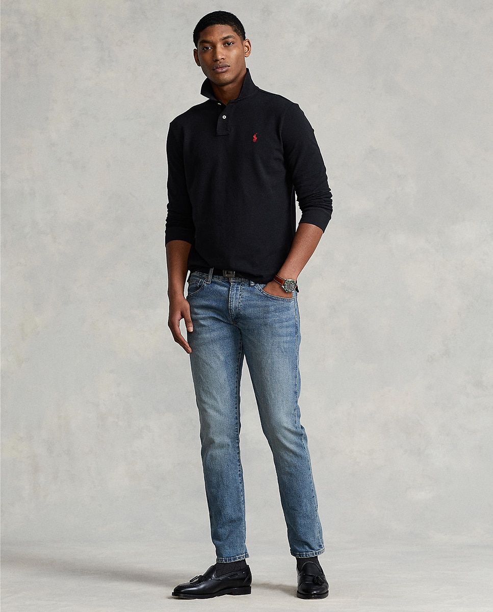 Polo Regular Fit de Algodão Preto-6