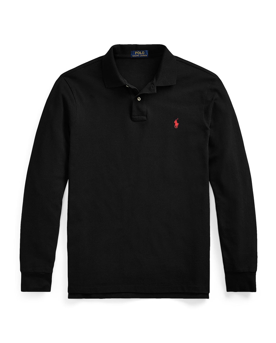 Polo Regular Fit de Algodão Preto-4