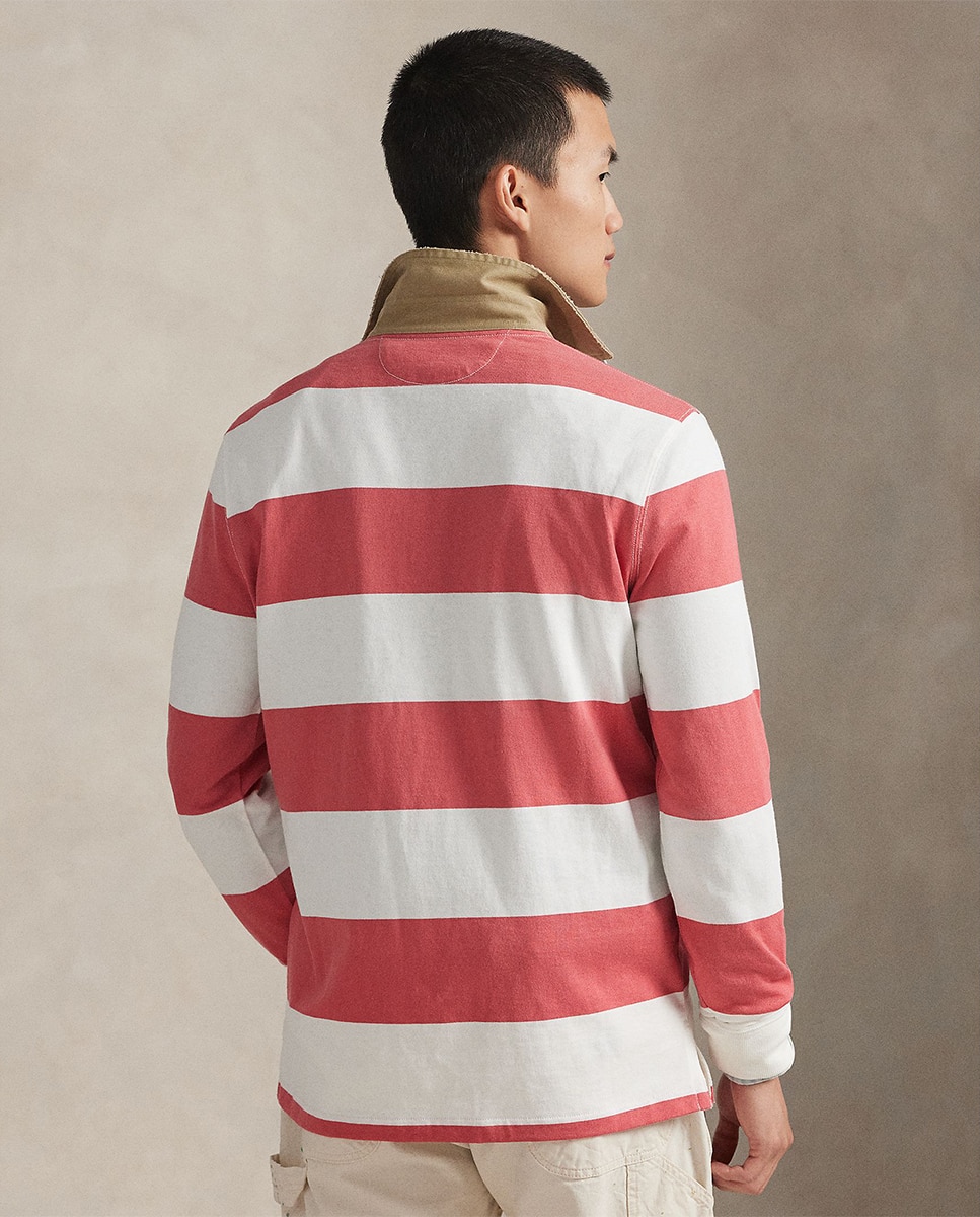 T-shirt de Rugby de Algodão Classic Fit Branco / Vermelho-2