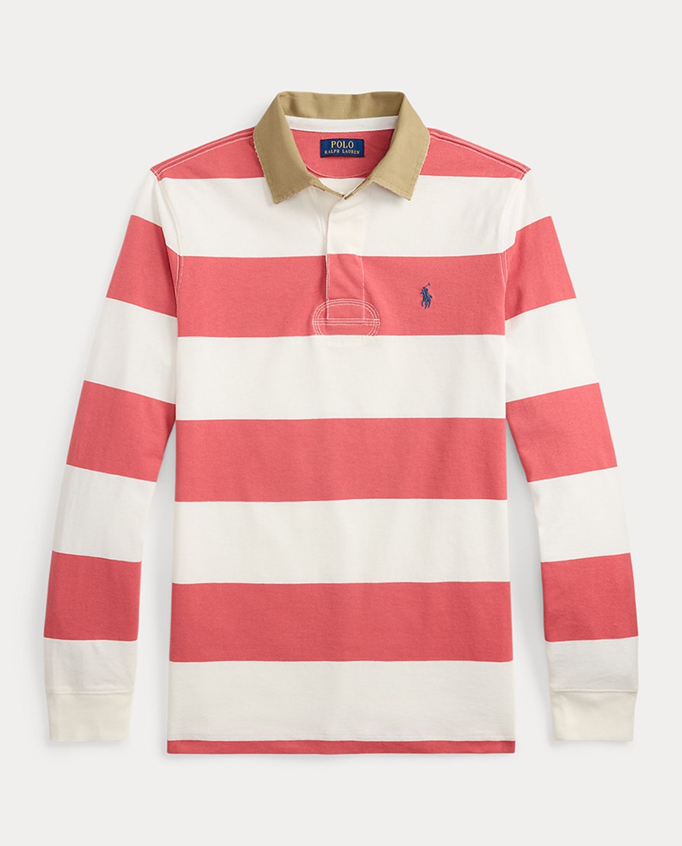 T-shirt de Rugby de Algodão Classic Fit Branco / Vermelho-4