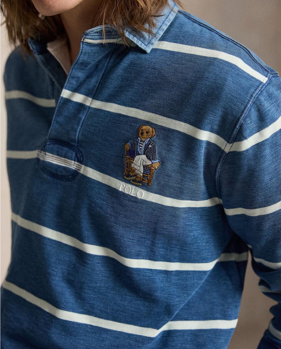 Polo de Rugby às Riscas com Polo Bear Azul-índigo-4