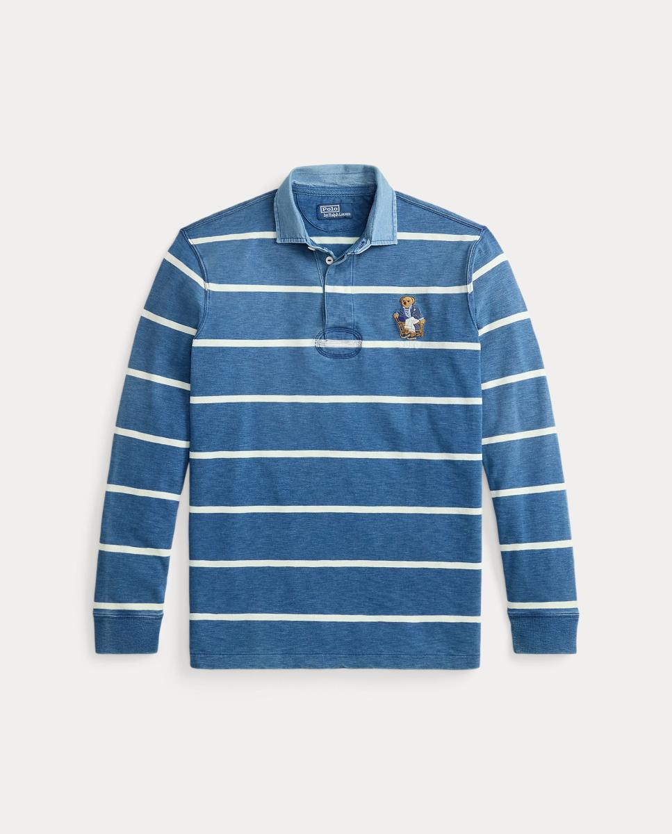 Polo de Rugby às Riscas com Polo Bear Azul-índigo-5