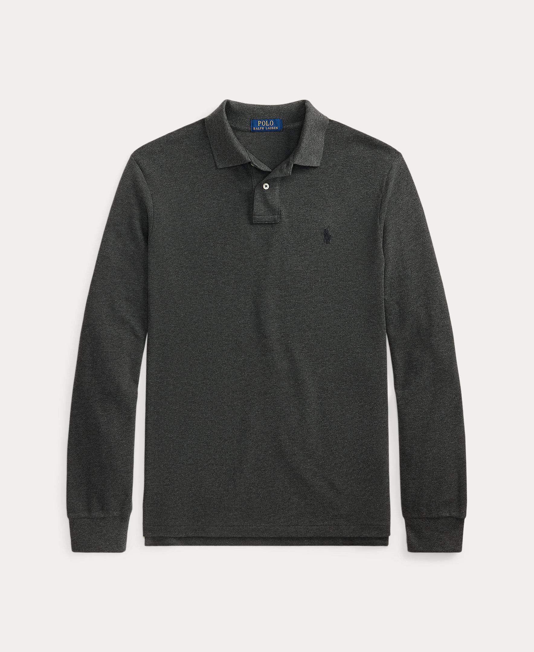 Polo Piqué Regular Fit com Manga Comprida Cinzento-escuro-6