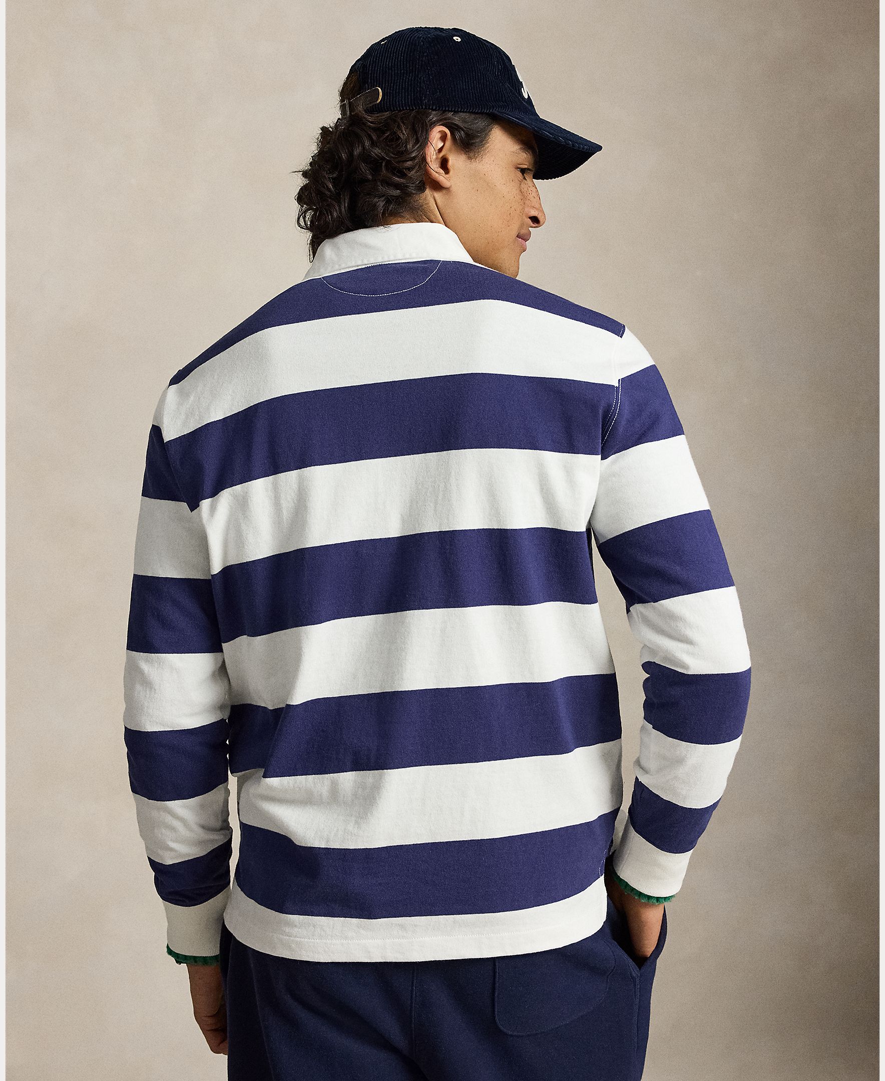 Polo de Rugby de Algodão às Riscas Azul-marinho-3