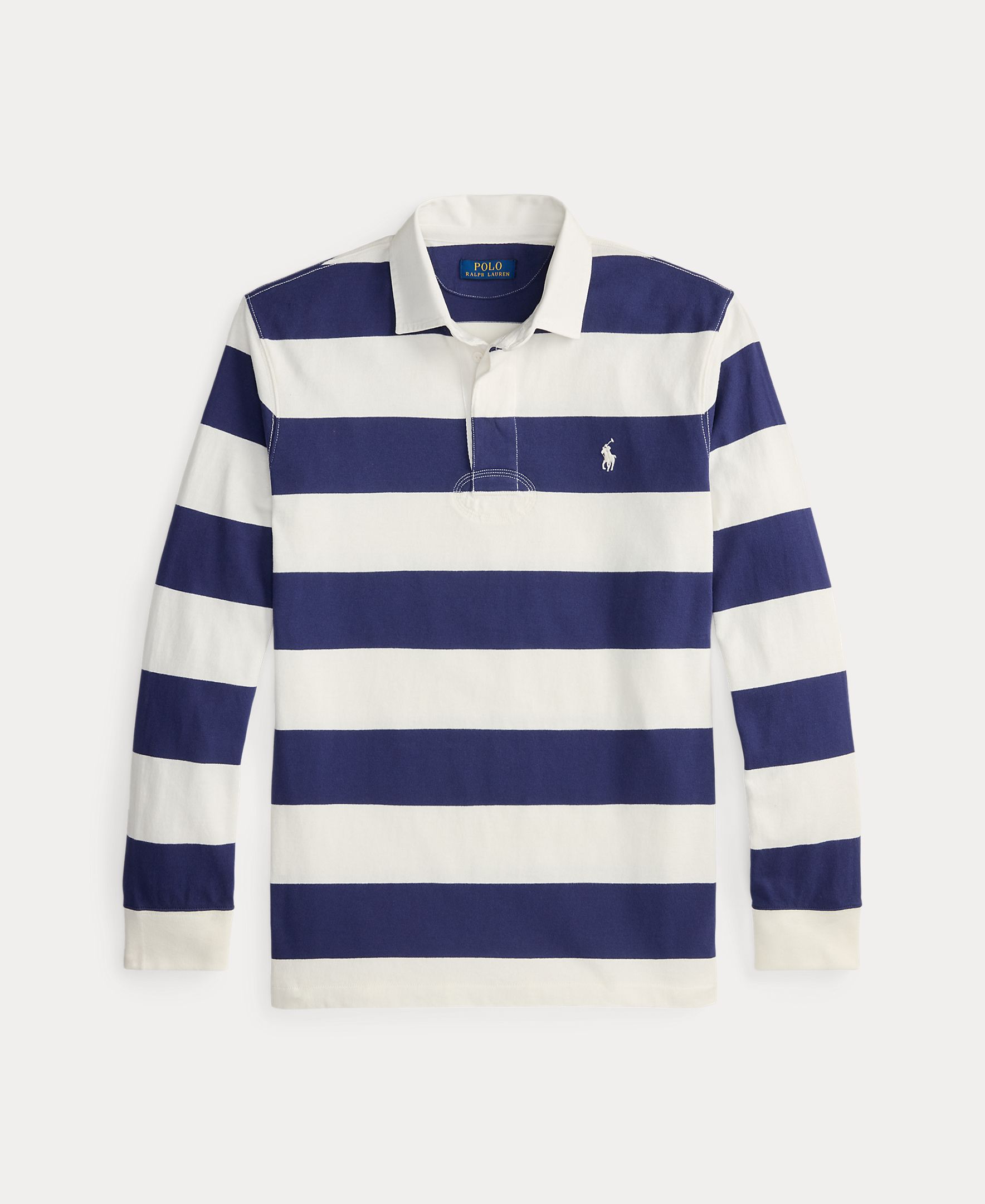 Polo de Rugby de Algodão às Riscas Azul-marinho-5