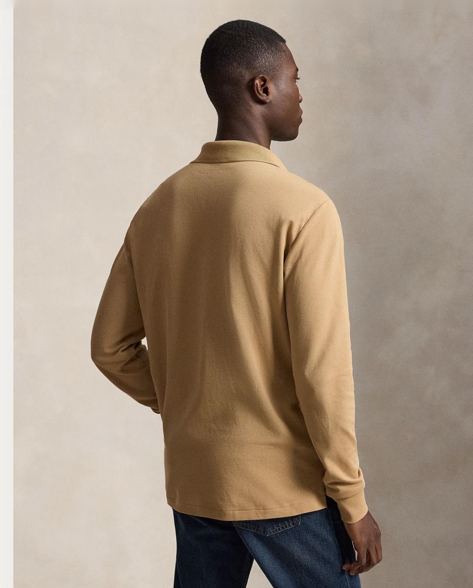 Polo Piqué Regular Fit com Manga Comprida Camel-3