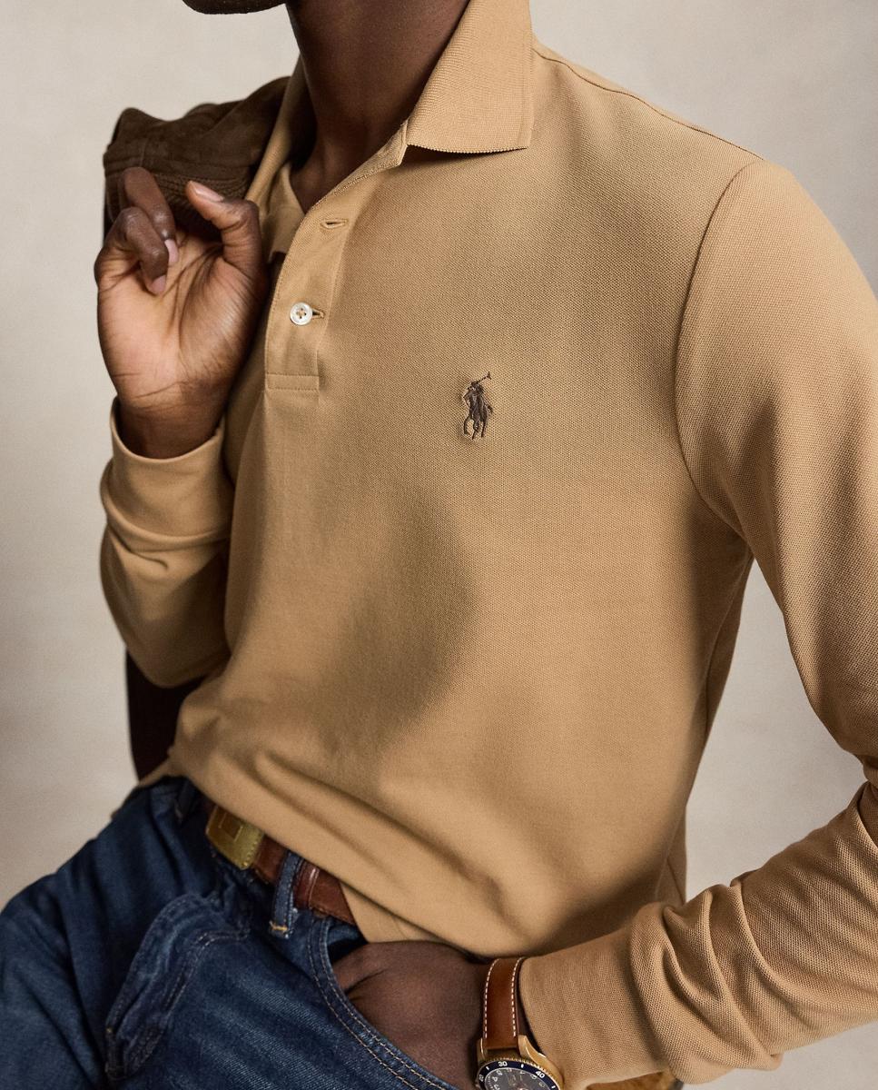 Polo Piqué Regular Fit com Manga Comprida Camel-4