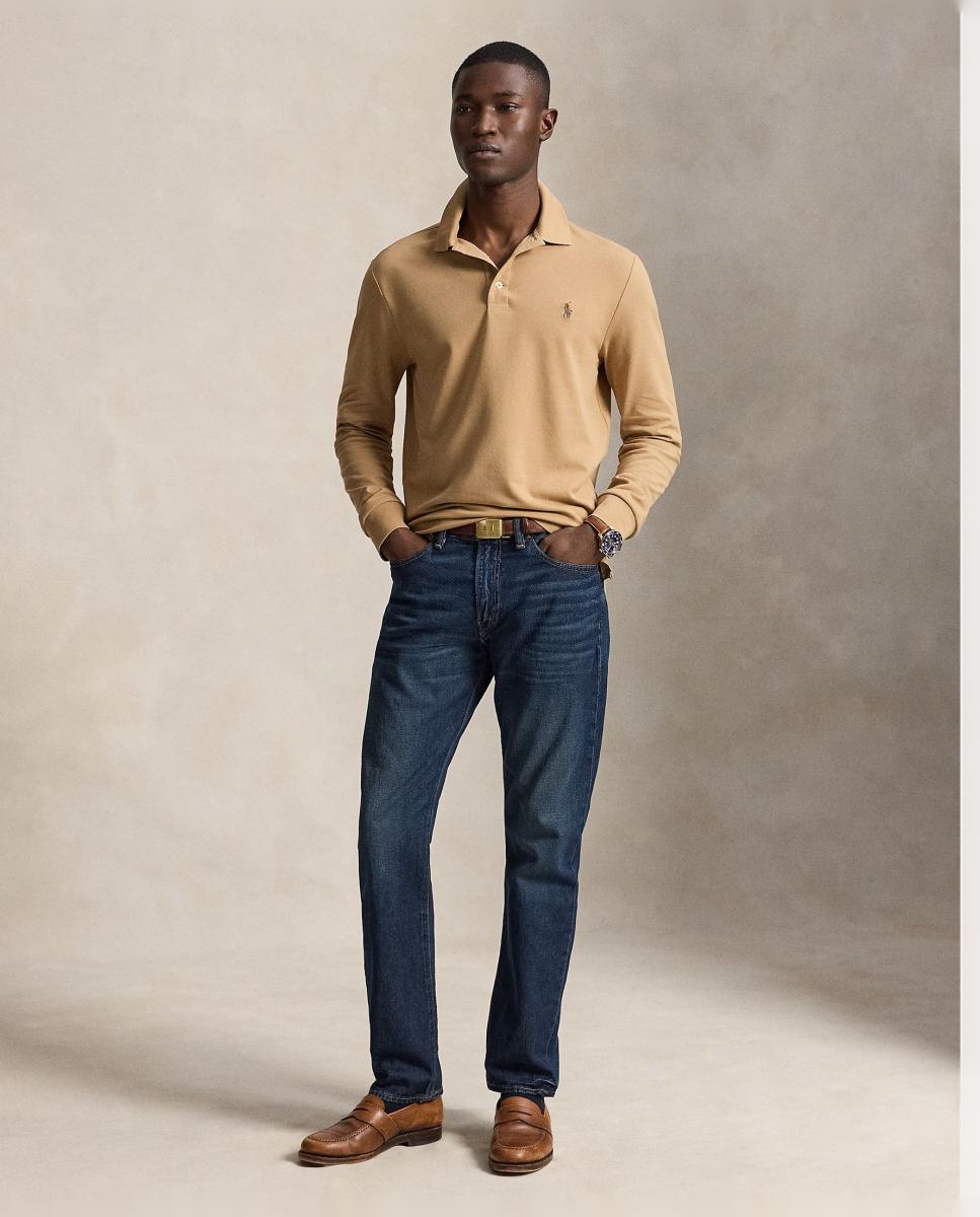 Polo Piqué Regular Fit com Manga Comprida Camel-7