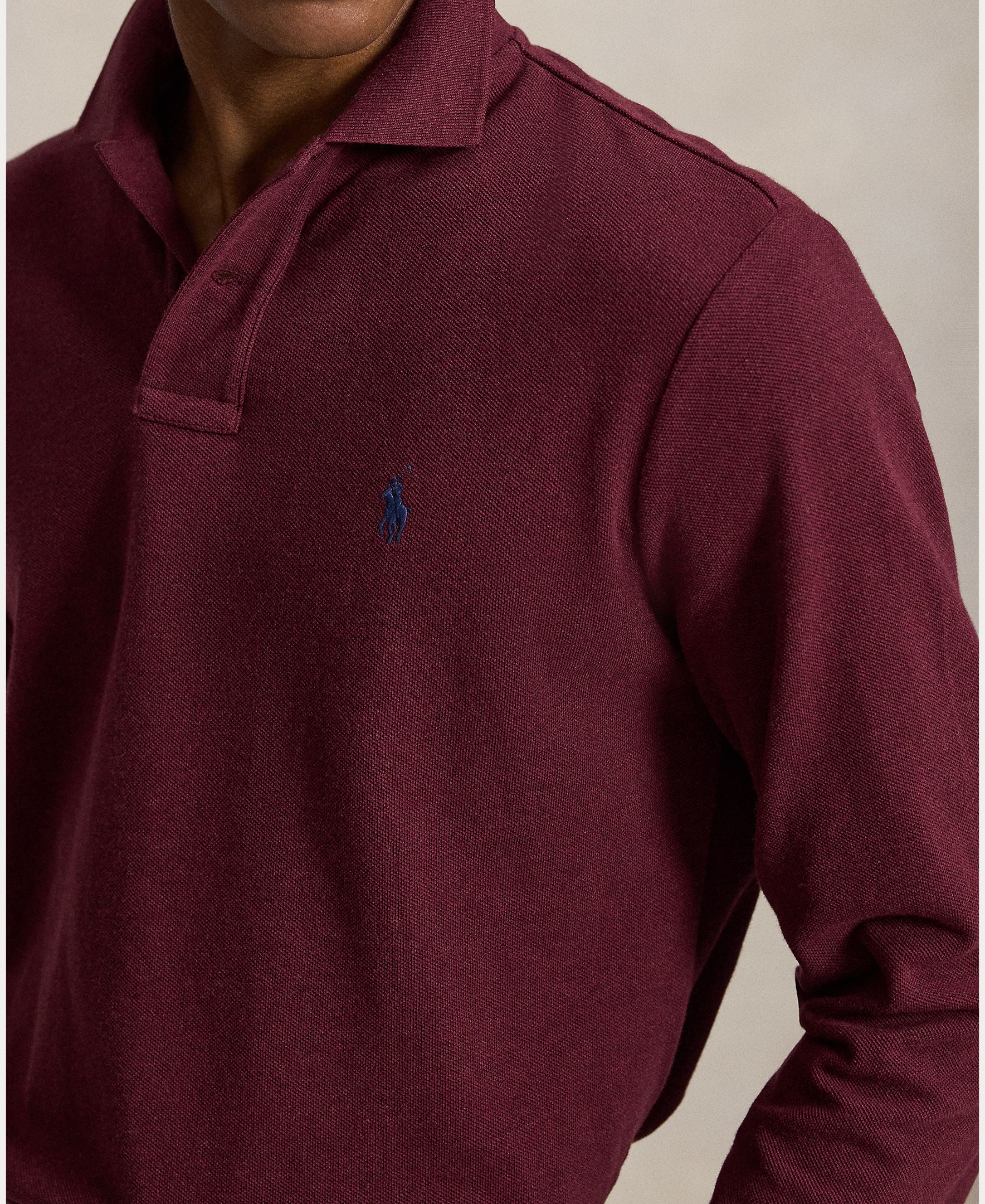 Polo Piqué Regular Fit com Manga Comprida Grená-4