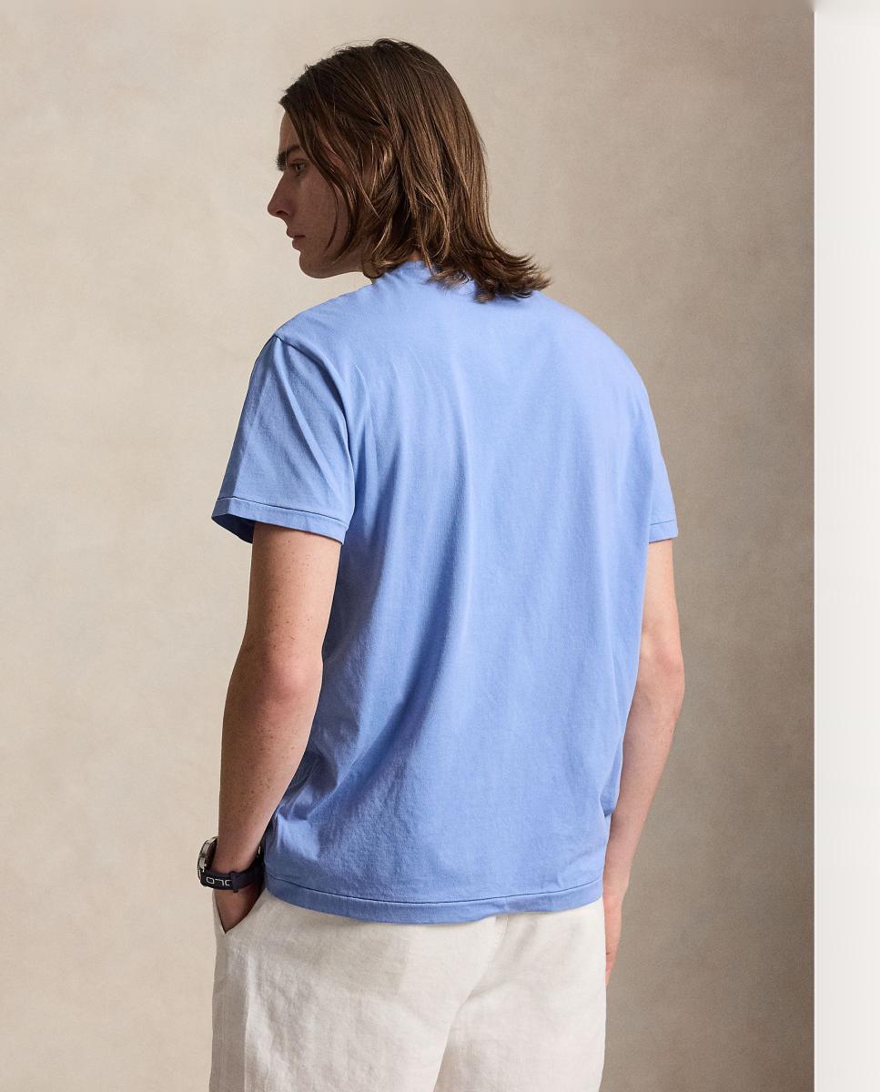 T-shirt de algodão com logótipo Azul-porcelana-3