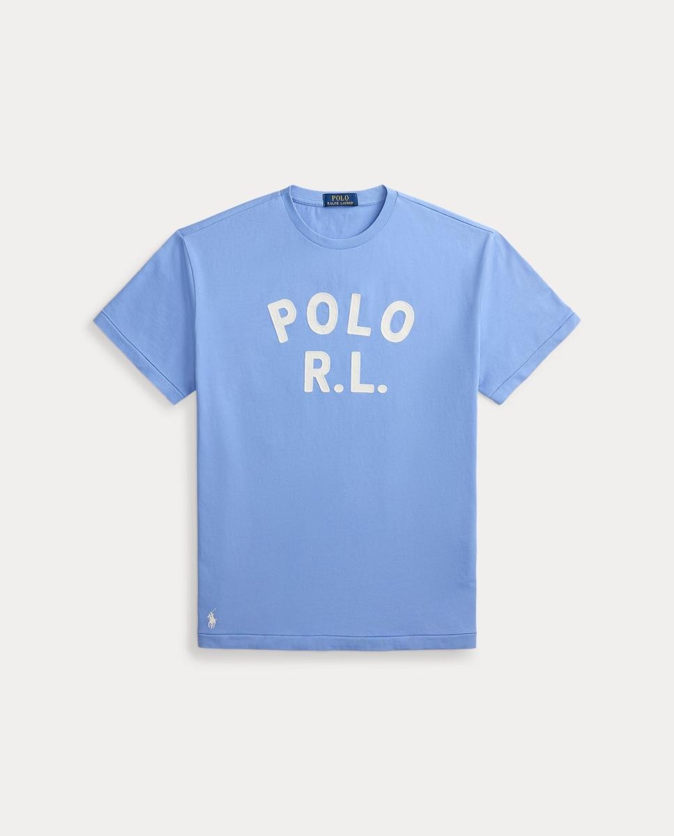 T-shirt de algodão com logótipo Azul-porcelana-5