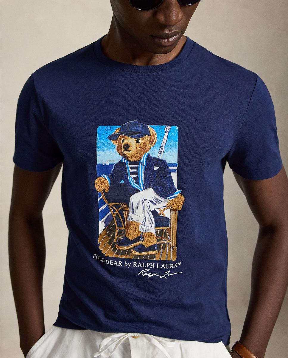T-shirt com Polo Bear e em Algodão Azul-marinho-4