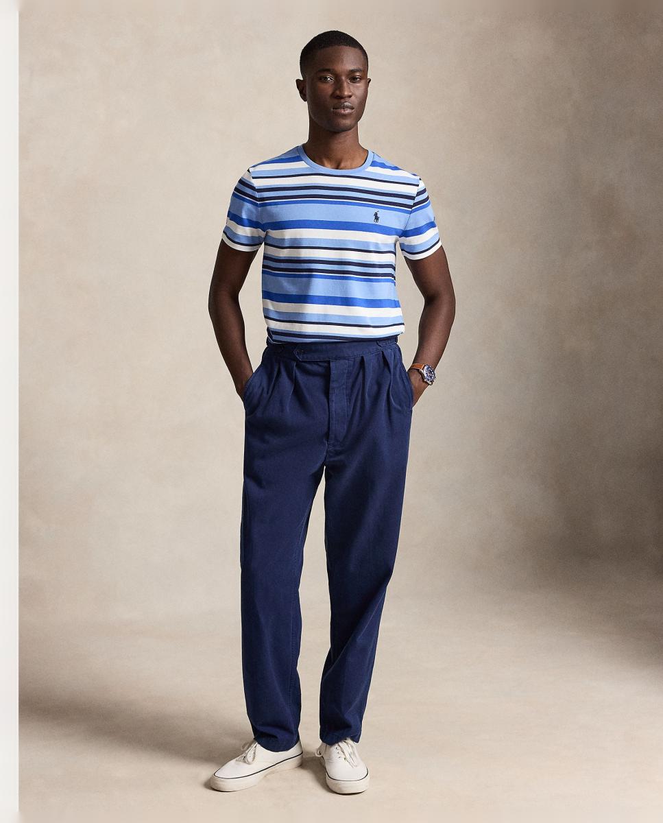 T-shirt às Riscas e em Algodão Azul-6