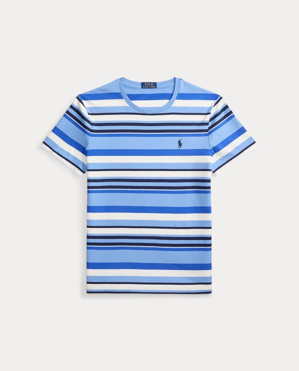 T-shirt às Riscas e em Algodão Azul-5