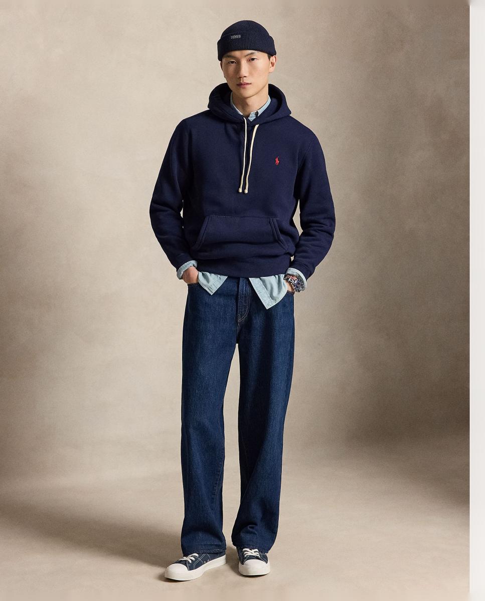 Sweatshirt com Capuz, Bolso Canguru e em Felpa Cardada Azul-marinho-7