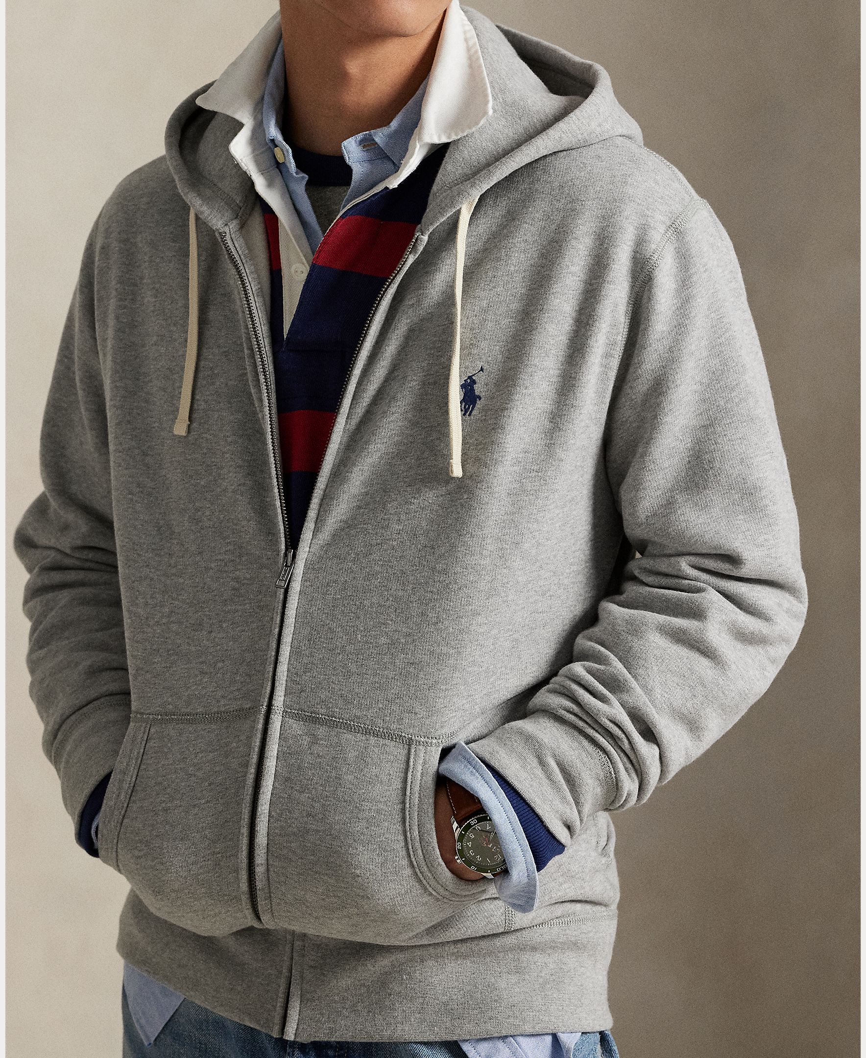 Sweatshirt com Capuz RL com Fecho de Correr Cinzento-claro-4