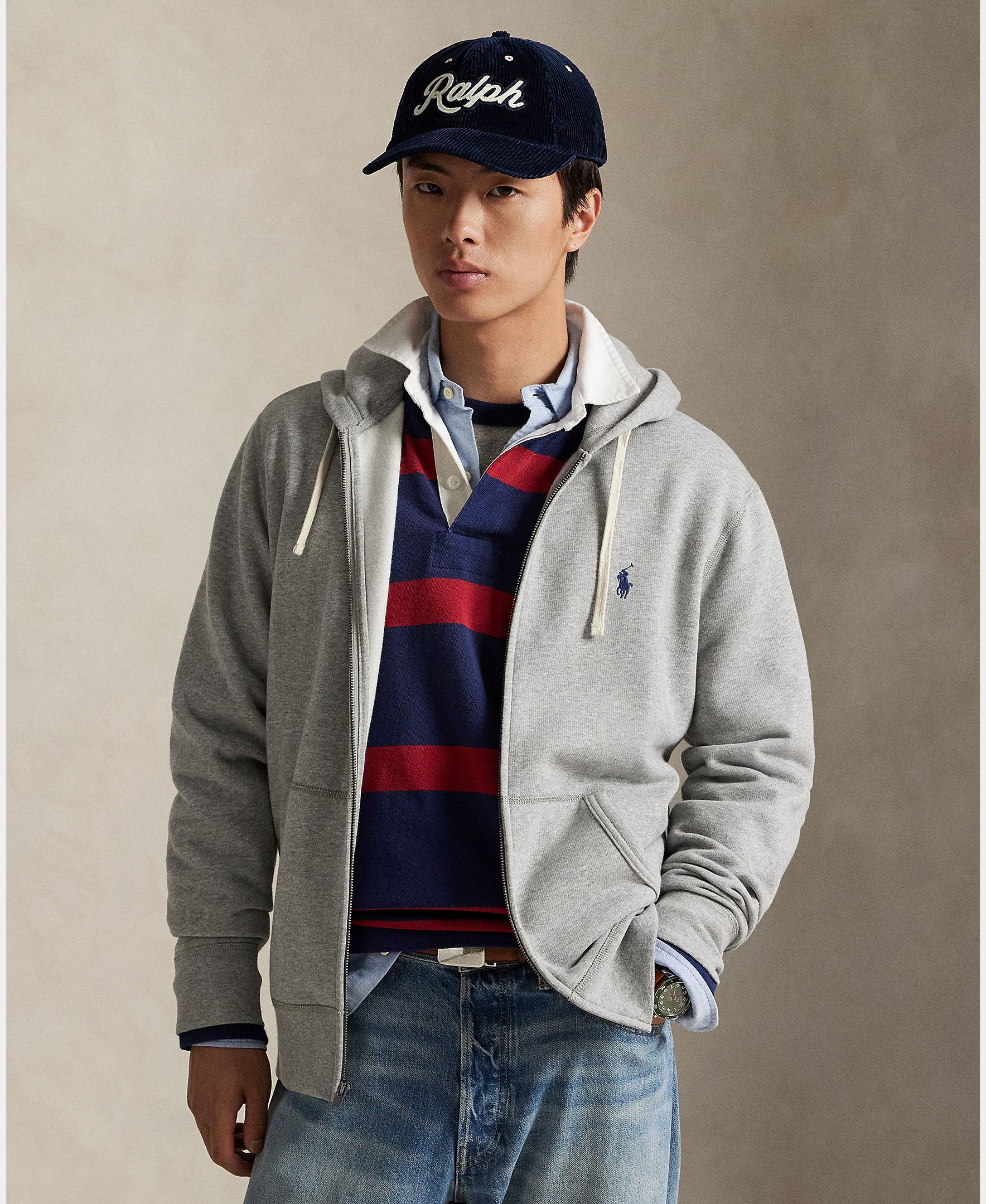 Sweatshirt com Capuz RL com Fecho de Correr Cinzento-claro-5