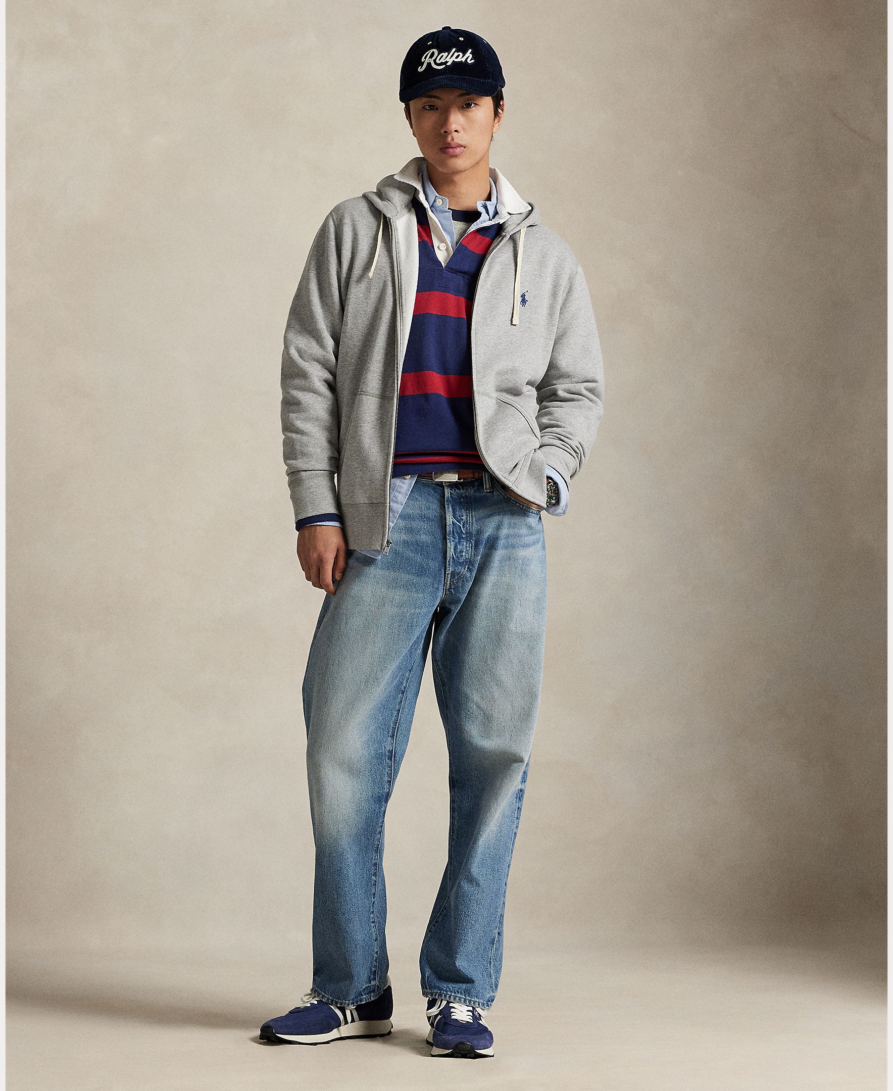 Sweatshirt com Capuz RL com Fecho de Correr Cinzento-claro-7