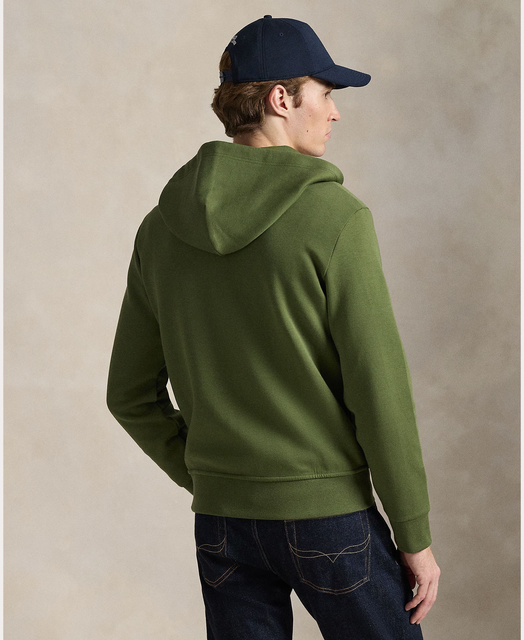 Sweatshirt com Capuz de Malha Dupla e Fecho de Correr Verde-militar-3