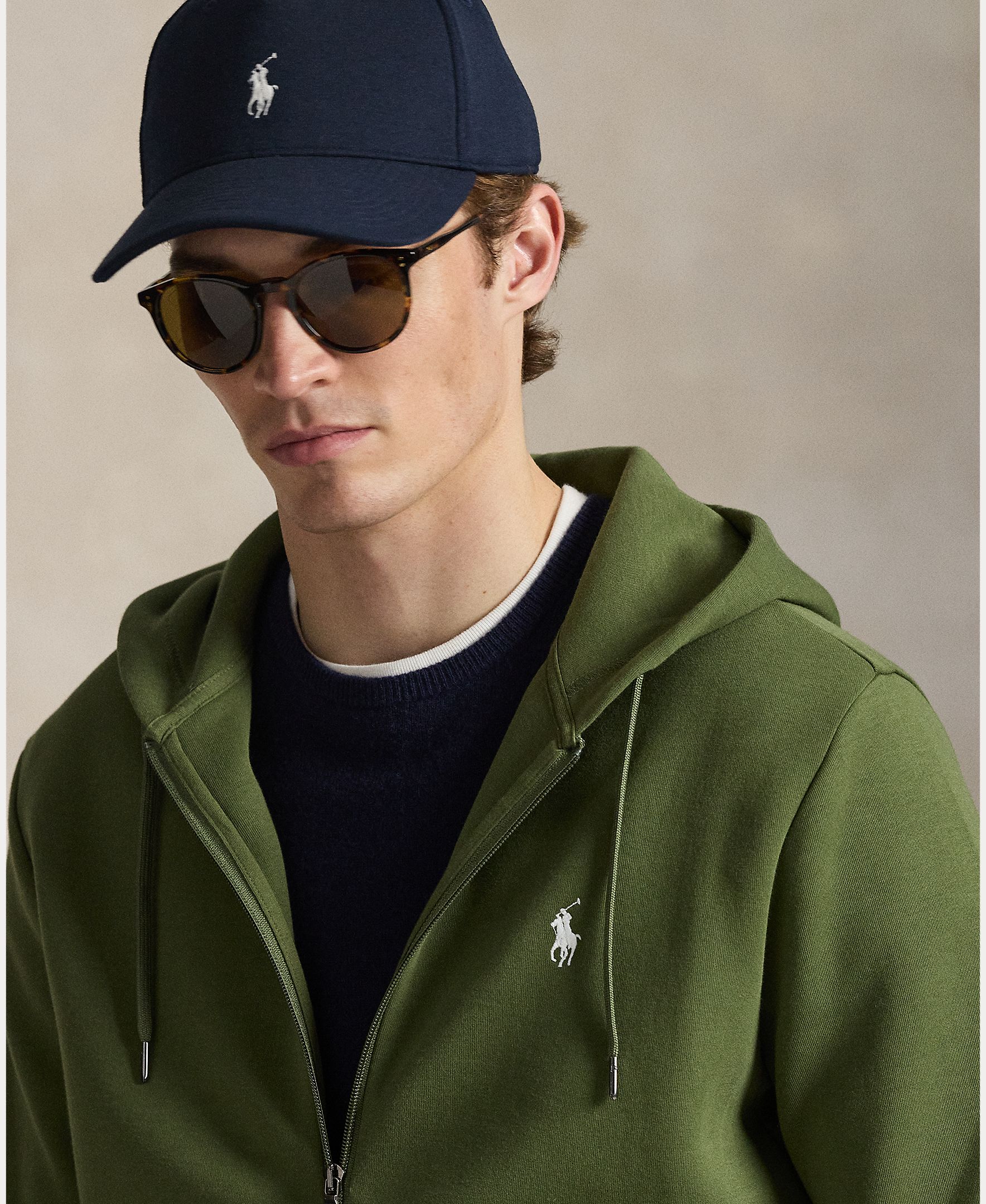 Sweatshirt com Capuz de Malha Dupla e Fecho de Correr Verde-militar-4