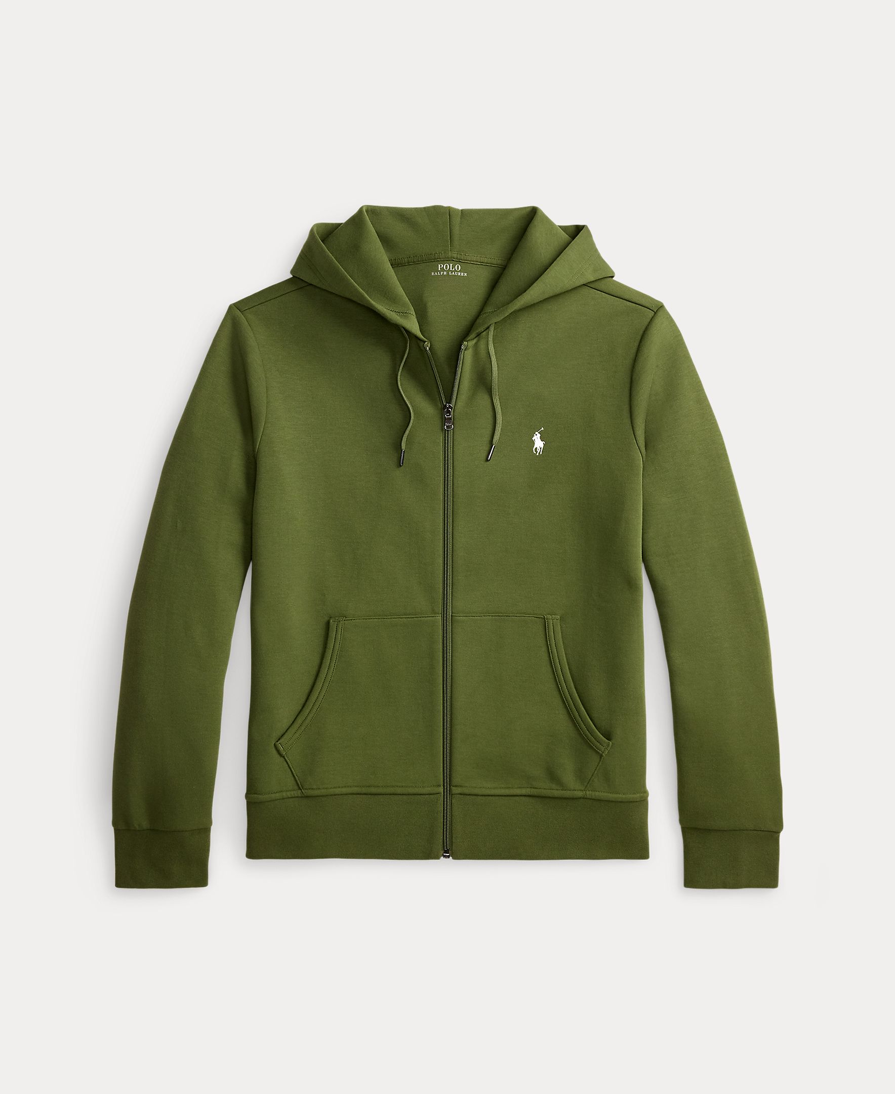 Sweatshirt com Capuz de Malha Dupla e Fecho de Correr Verde-militar-5