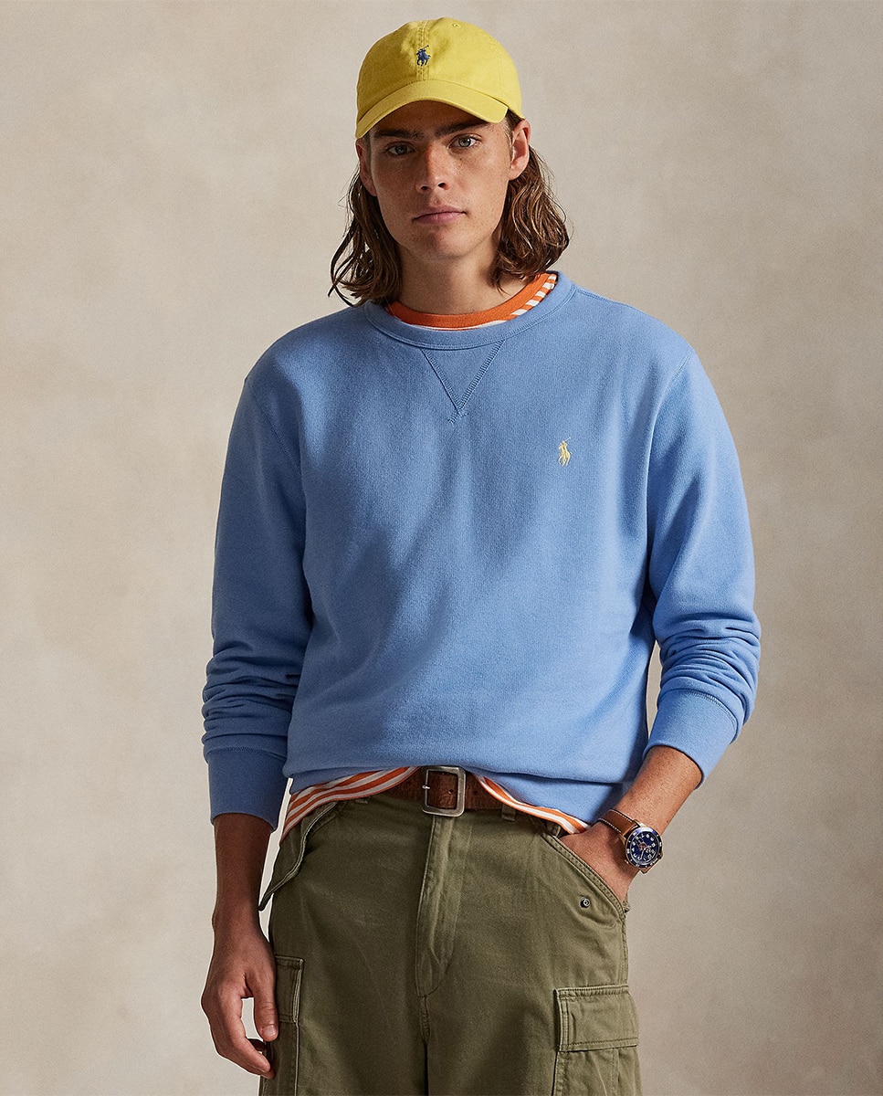 Sweatshirt de Gola Redonda com Cavalo Bordado Azul Ciano-1