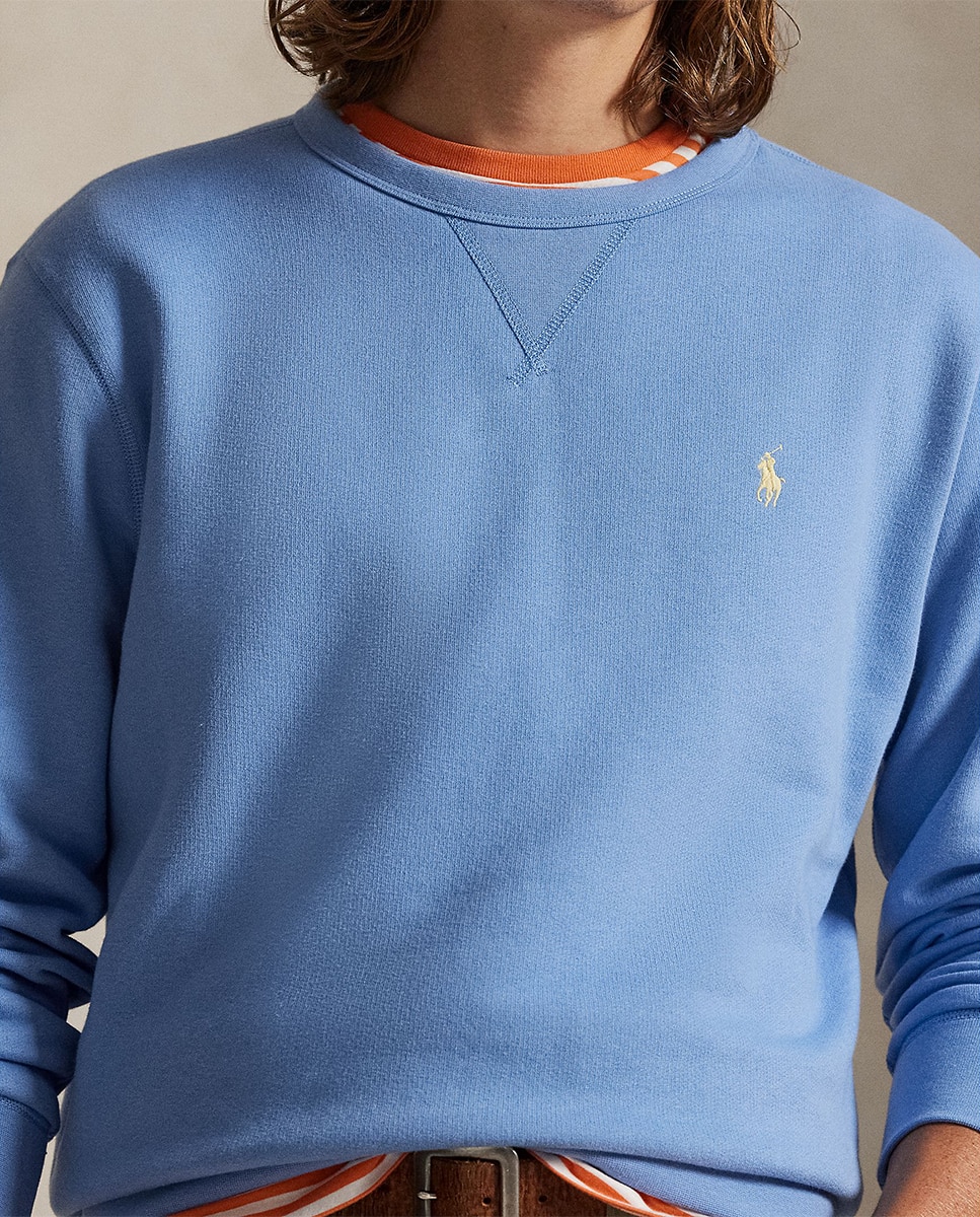 Sweatshirt de Gola Redonda com Cavalo Bordado Azul Ciano-3