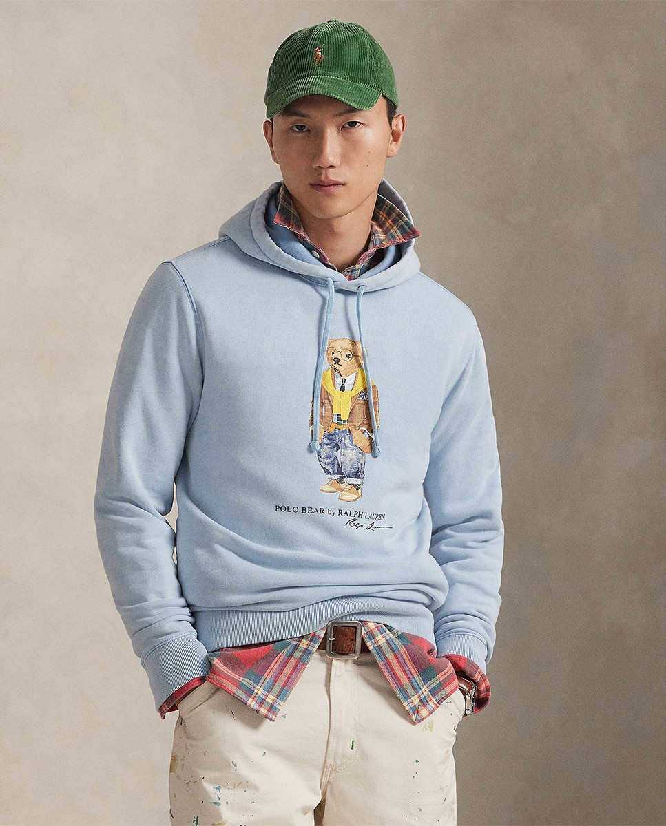 Sweatshirt de Felpa Tingida com Capuz Azul-claro-1