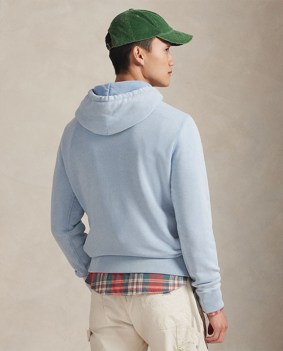 Sweatshirt de Felpa Tingida com Capuz Azul-claro-2