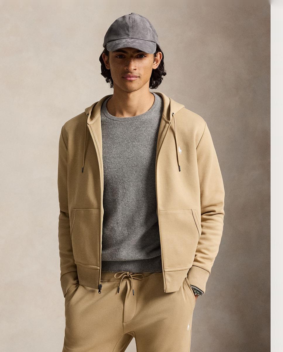 Sweatshirt com Capuz e Fecho de Correr Camel-1
