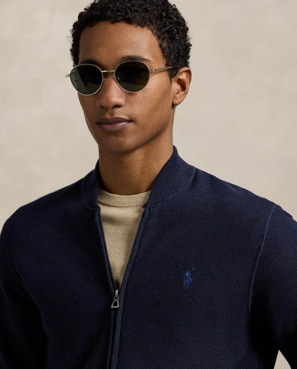 Cardigan de Algodão com Fecho de Correr Azul-marinho-4