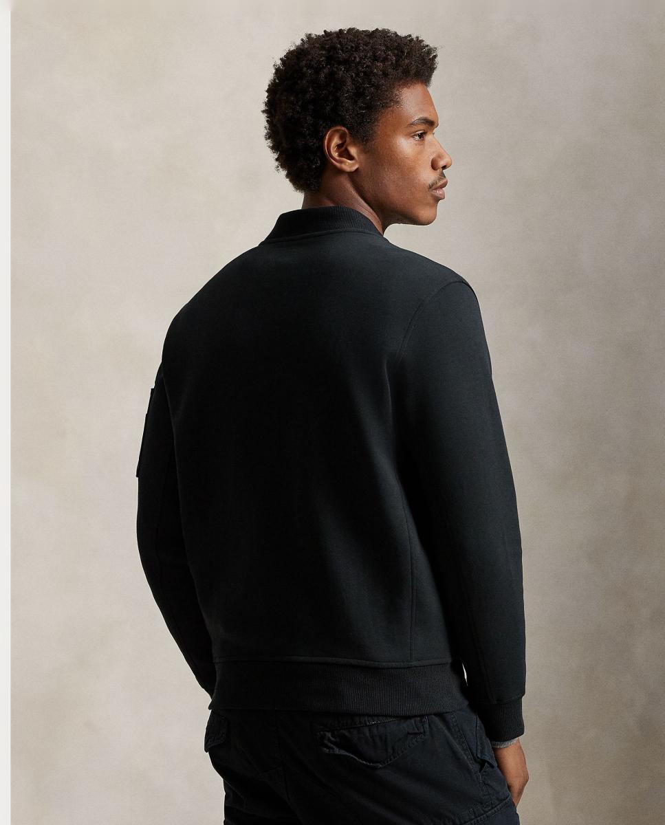 Sweatshirt Tipo Blusão Bomber de Malha Dupla com Meia Gola Preto-3