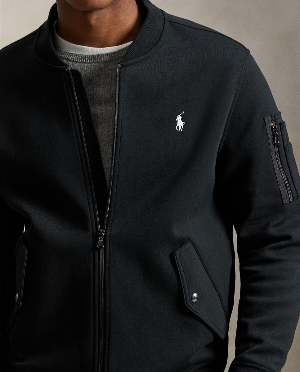 Sweatshirt Tipo Blusão Bomber de Malha Dupla com Meia Gola Preto-4