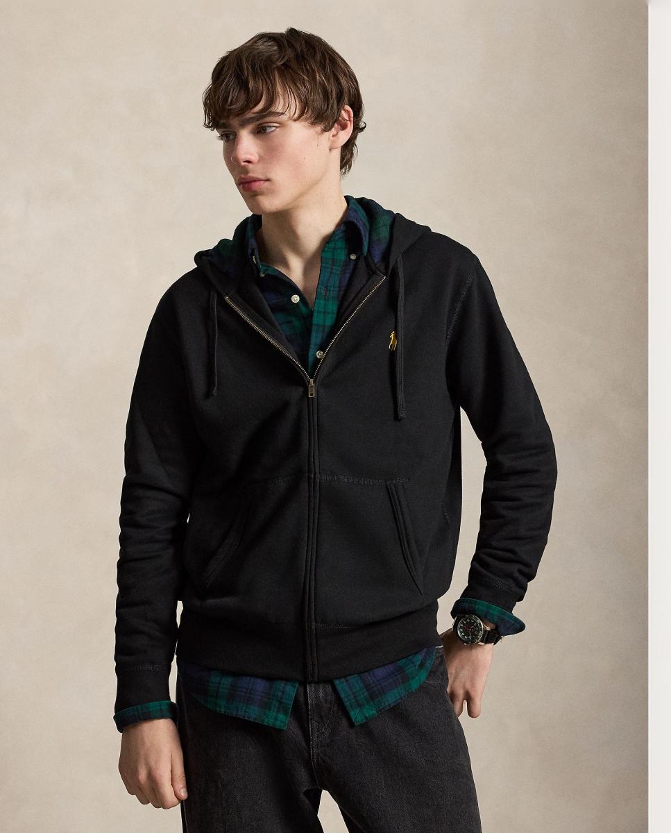 Imagen 0 de Sudadera con capucha de hombre con bosillo canguro y cremallera Negro