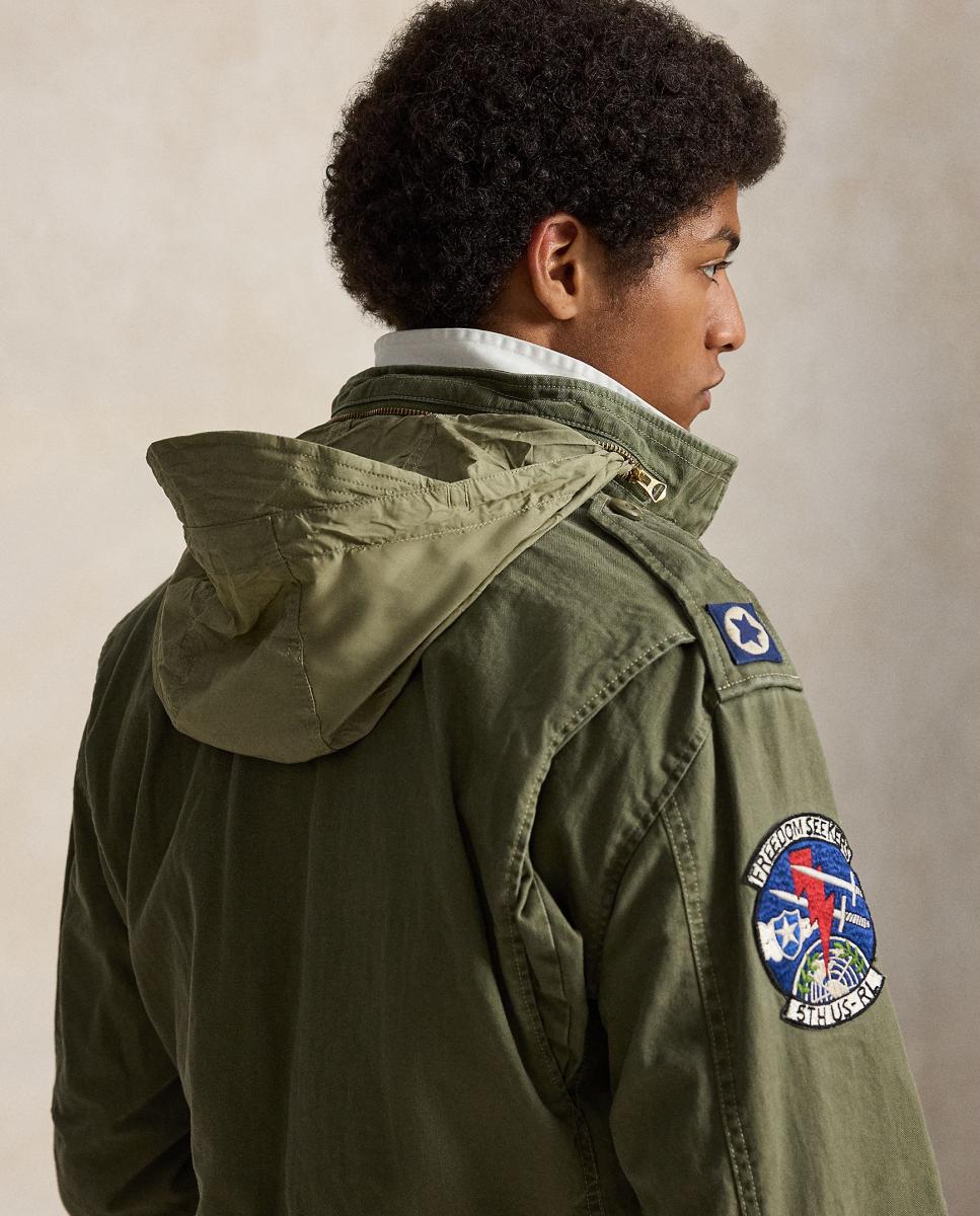 Parka de Algodão com Remendos Verde-militar-7