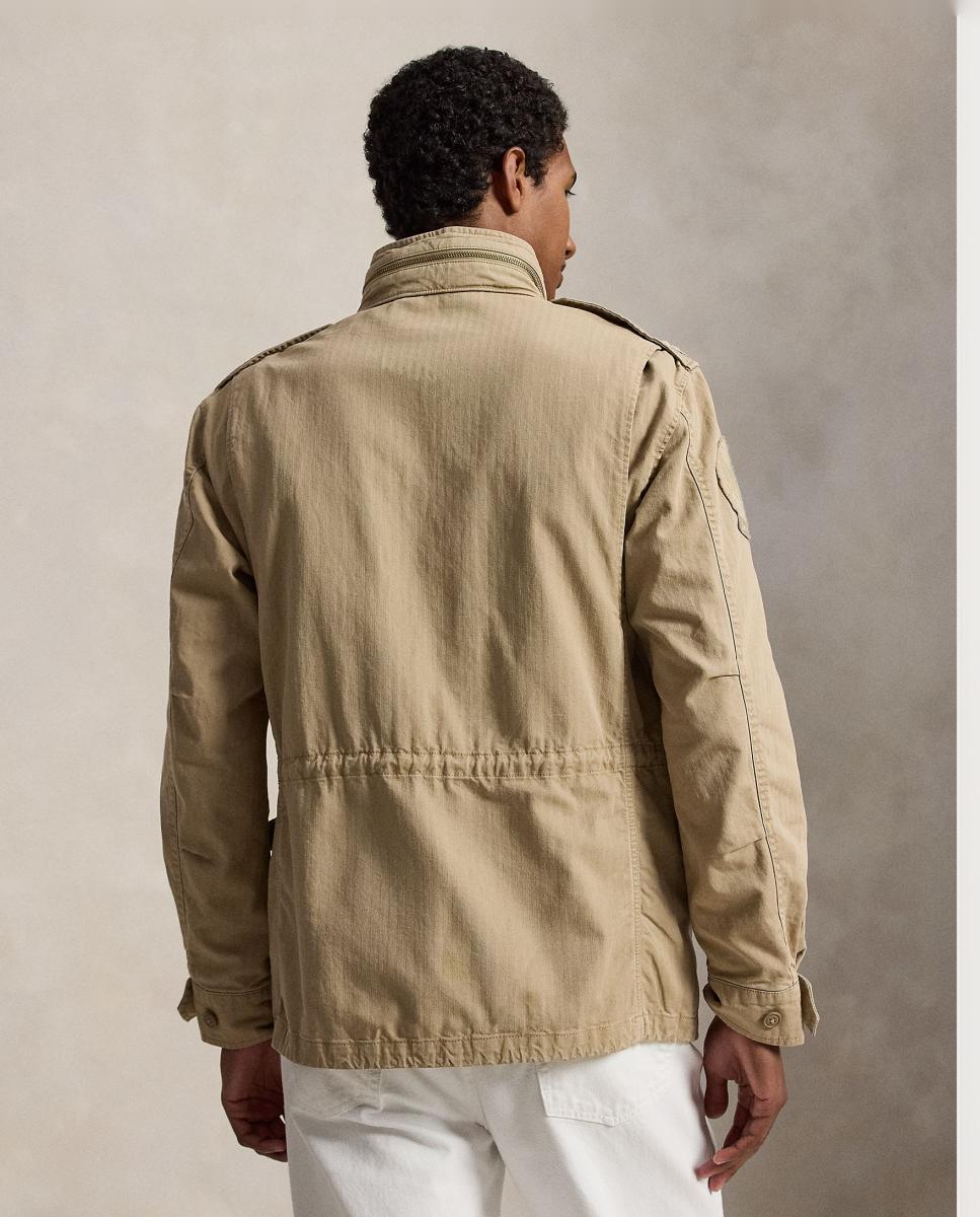Casaco de Estilo Militar com Remendos Bege-4