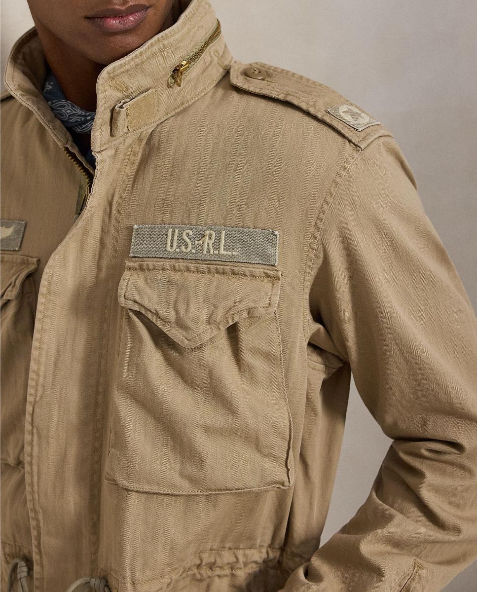 Casaco de Estilo Militar com Remendos Bege-5