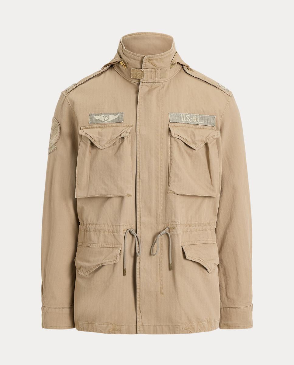 Casaco de Estilo Militar com Remendos Bege-7